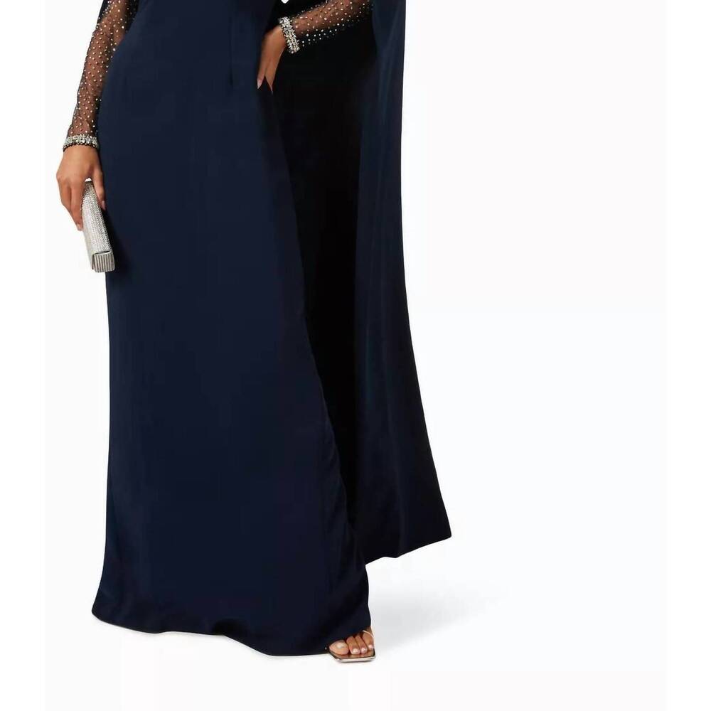 NEW JENNY PACKHAM crystal cape gown in navy